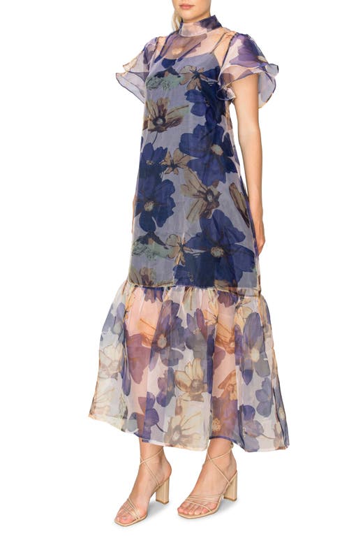 Shop Melloday Floral Chiffon Maxi Dress In Navy