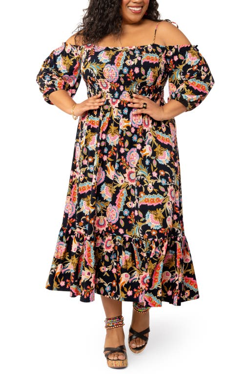 Leota Kelly Ruffle Hem Dress in Folklore Floral Black