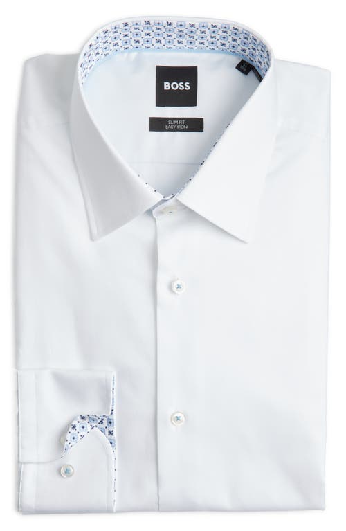 Hugo Boss Boss Hank Kent Slim Fit Solid Cotton Dress Shirt In White