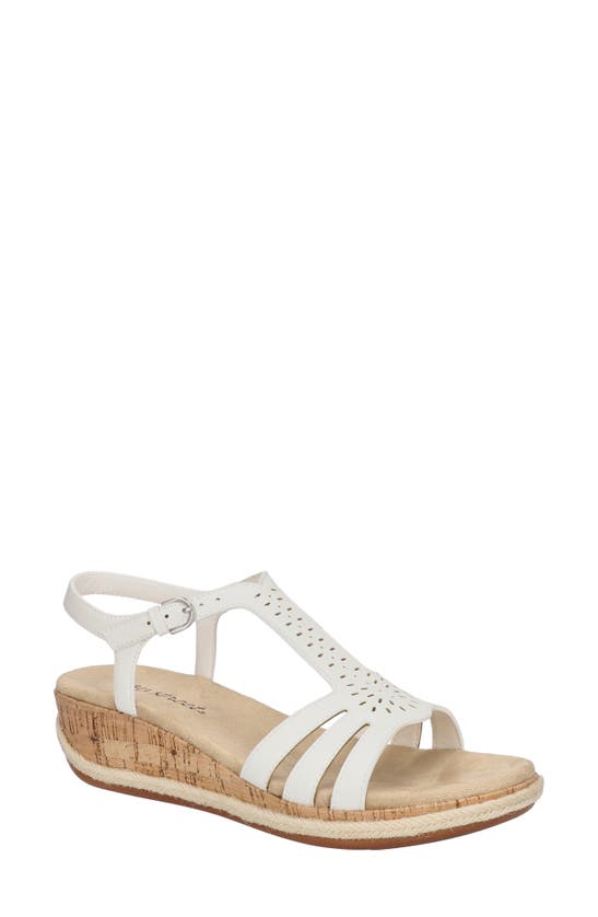 Easy Street Dorinda Womens Faux Leather T-strap Wedge Sandals In White