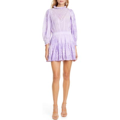 Loveshackfancy Viola Lace Inset Cotton Minidress, Purple