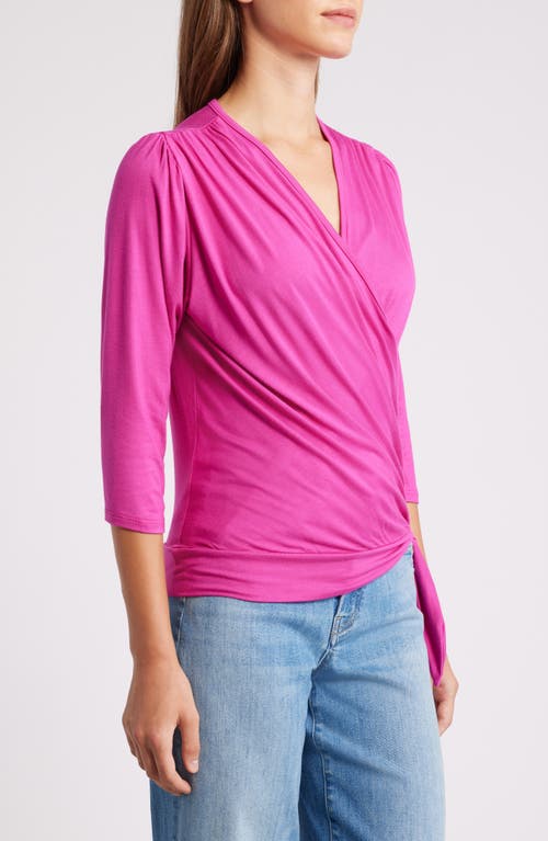 Loveappella Faux Tie Wrap Top In Magenta