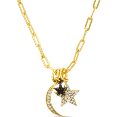 Lesa Michele Crescent Moon & Stars Pendant Necklace