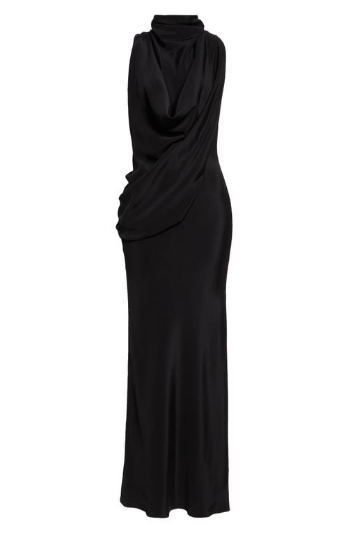 Shop Brandon Maxwell The Frida Cowled Mock Neck Silk Dress In Black