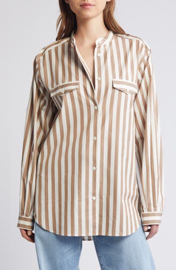 Frame Cotton Striped Shirt In Mocha Multi