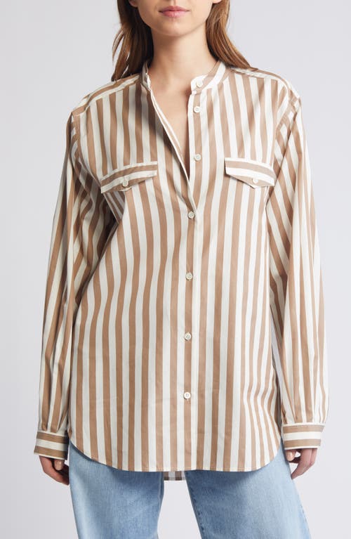 FRAME Femme Stripe Button-Up Shirt Mocha Multi at Nordstrom,