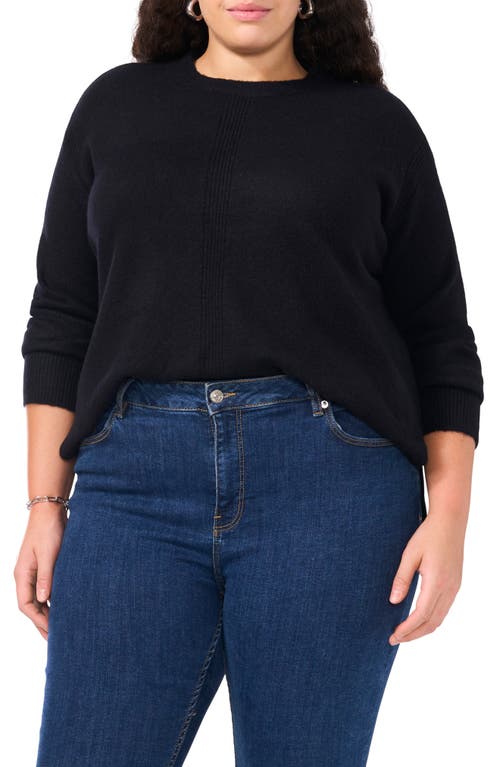 Shop Vince Camuto Rib Trim Crewneck Sweater In Rich Black