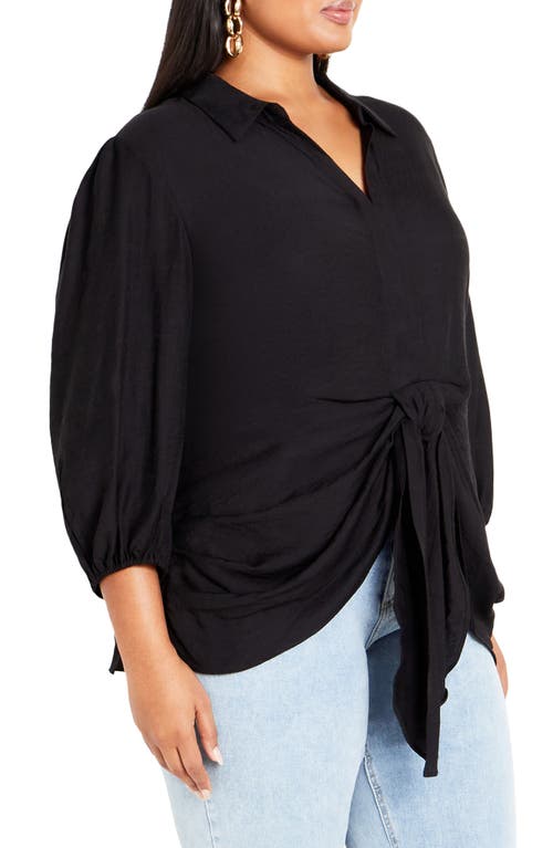 City Chic Louisa Tie Front Popover Top in Black at Nordstrom, Size Xl