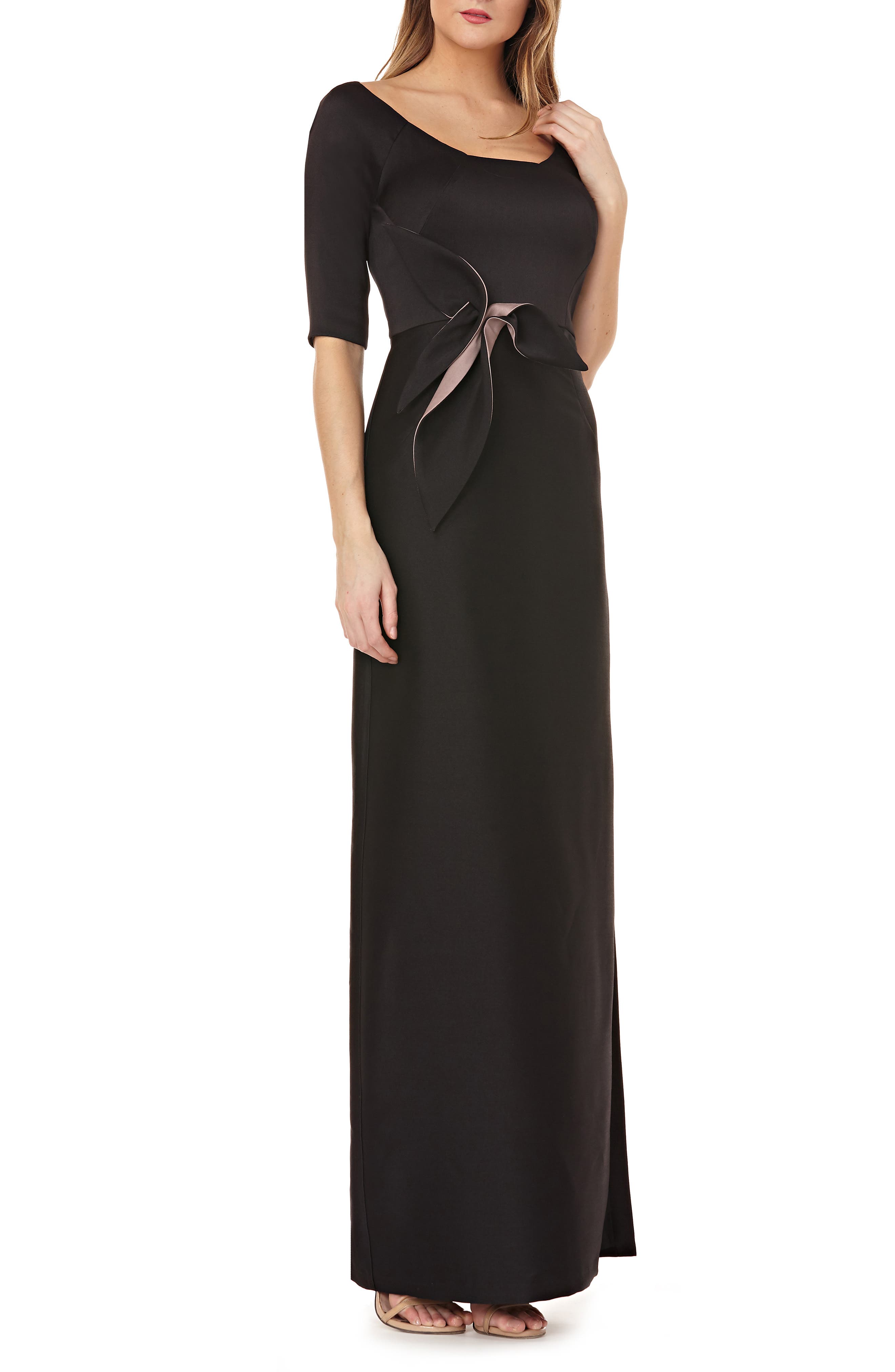 Kay Unger Twist Mikado Column Gown, Black