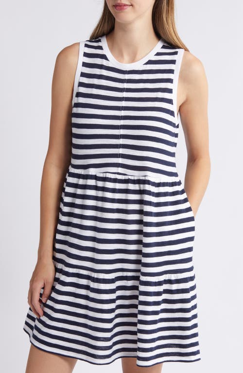 Caslonr Caslon(r) Sleeveless Tiered Jersey Dress In Navy- White Charm Stripe