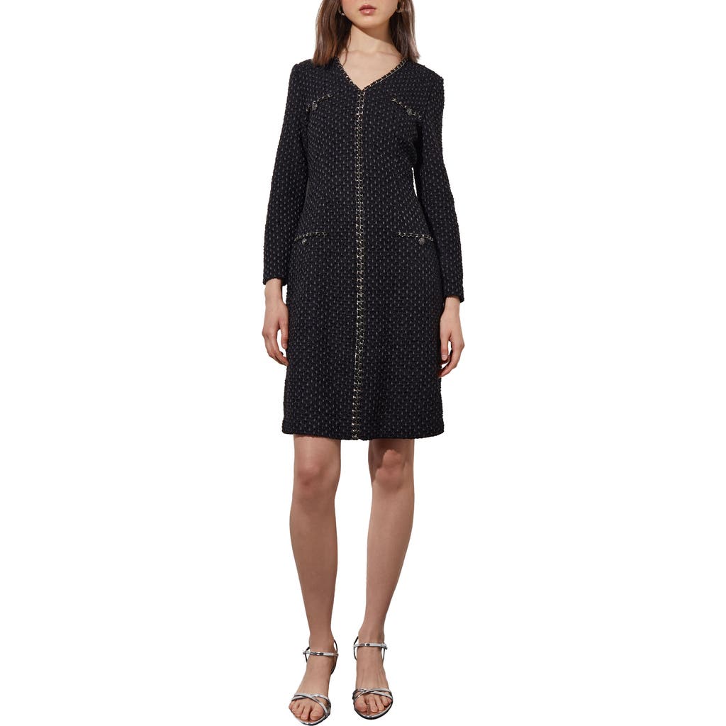 Shop Ming Wang Metallic Braid Detail Long Sleeve Dress In Blk/granite