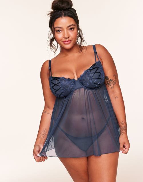 Adore Me Ismelka Unlined Babydoll Lingerie In Dark Blue