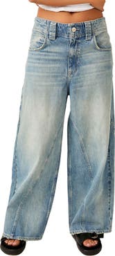 Free People Chill Vibes Dropped Wide Leg Jeans - Squash Blossom