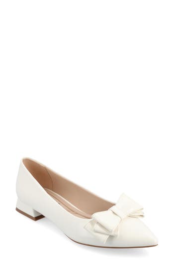 Journee Collection Ophelia Bow Pointed Toe Flat In Patent/white
