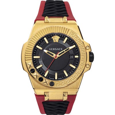 Versace Chain Reaction Silicone Strap Watch, 45Mm
