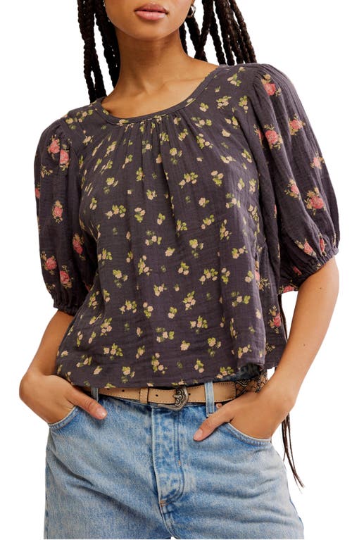 Free People Chloe Printed Top In Washed Black Combo