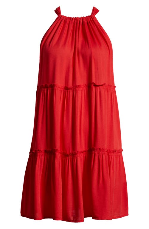 Shop Elan Ruched Tiered Cover-up Swing Dress In Red Coral