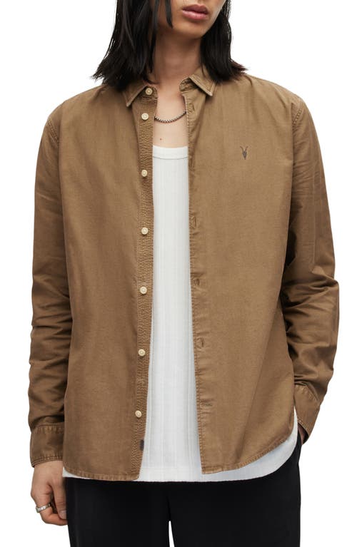 AllSaints Hermosa Cotton Button-Up Shirt in Worn Brown at Nordstrom, Size X-Small