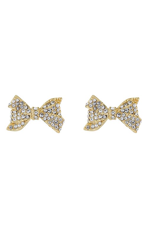 Barseta Crystal Bow Stud Earrings in Gold Tone/Clear Crystal