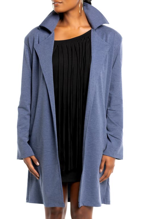 Dai Moda Wide Lapel Stretch Denim Duster in Blu