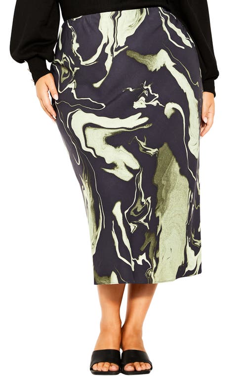City Chic Eleanor Swirl Print Midi Skirt in Dark Elements