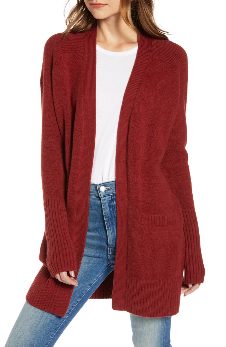  Throw-On Cotton & Wool Blend Cardigan, Main, color, RED SYRAH