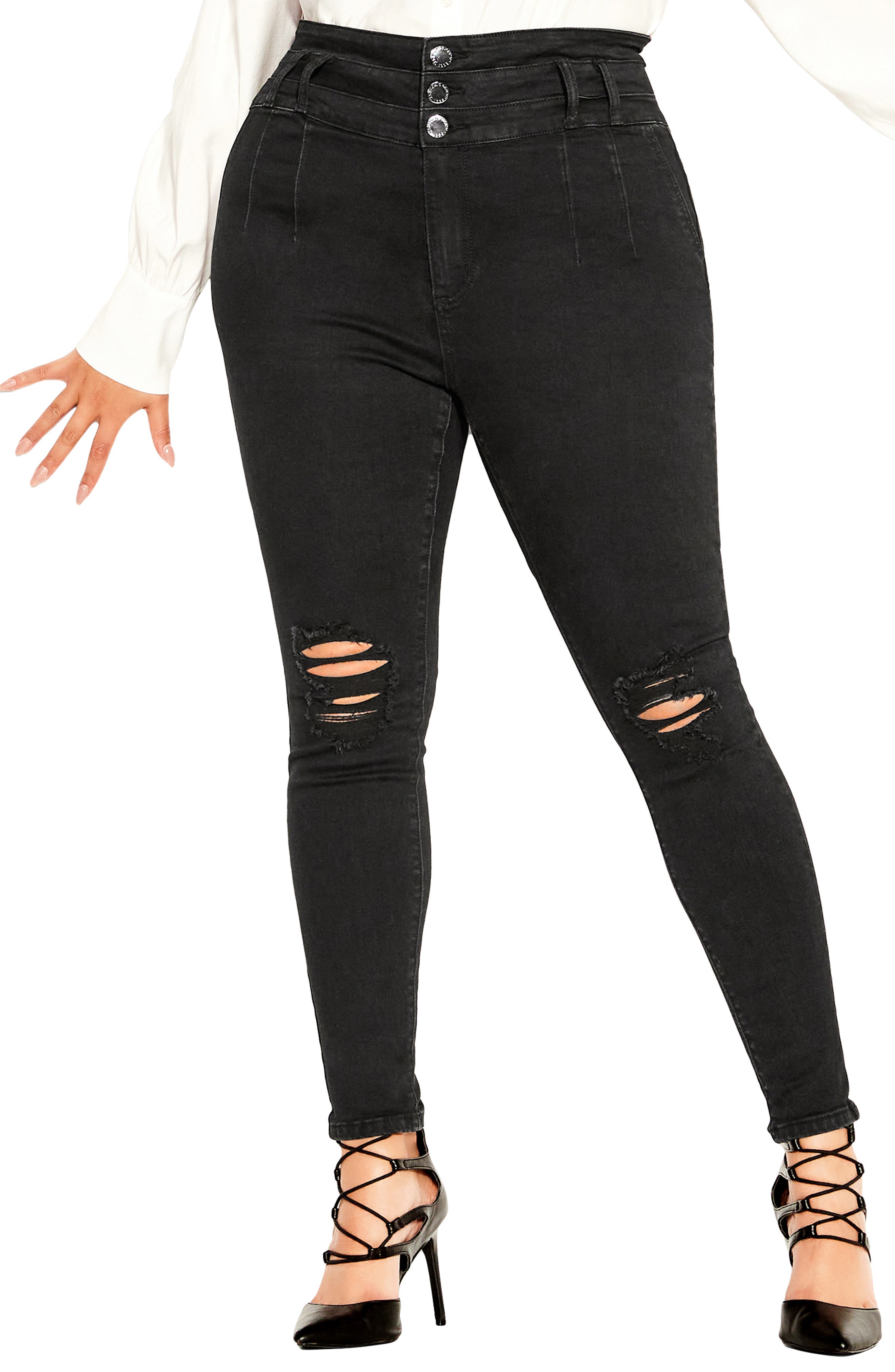 high waisted black ripped jeans womens