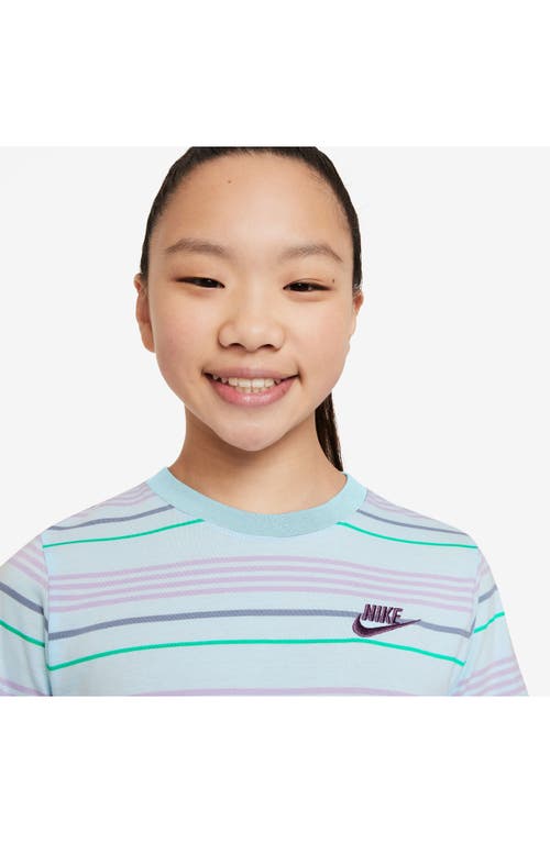 Shop Nike Kids' Sportswear Stripe Cotton Logo T-shirt In Glacier Blue/ashen Slate