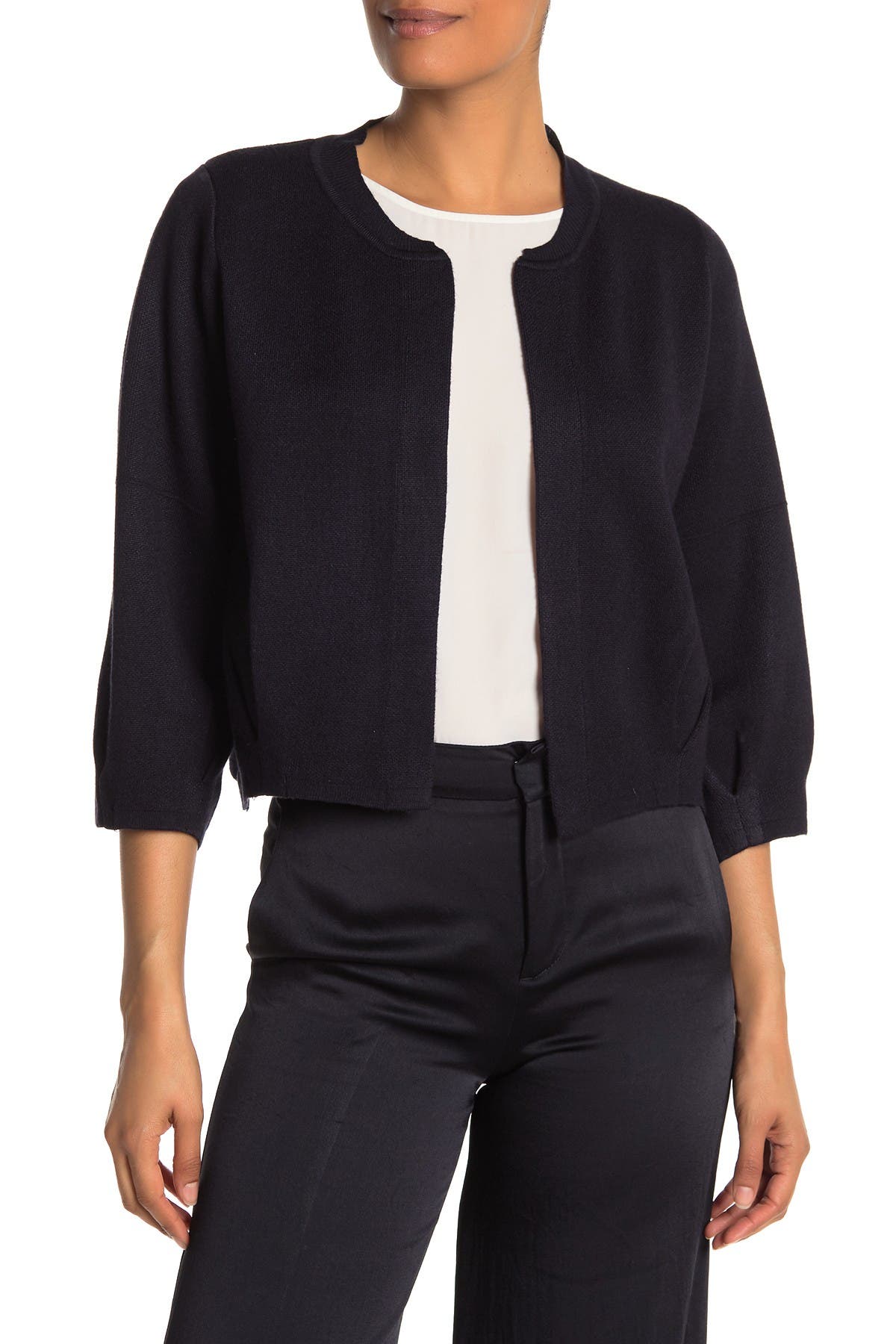 T Tahari 3/4 Sleeve Open Front Knit Cardigan Nordstrom Rack