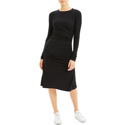 Theory Long Sleeve Ruched Dress, Size Petite - Black