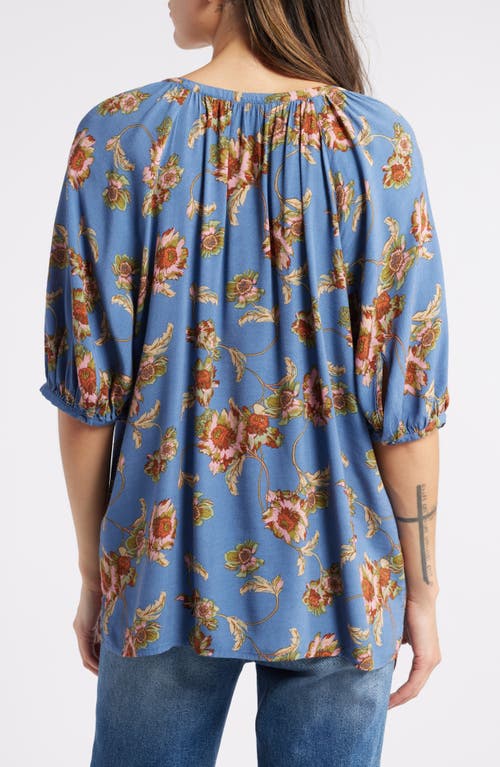 Shop Treasure & Bond Gathered Flowy Top In Blue/pink Wander Floral