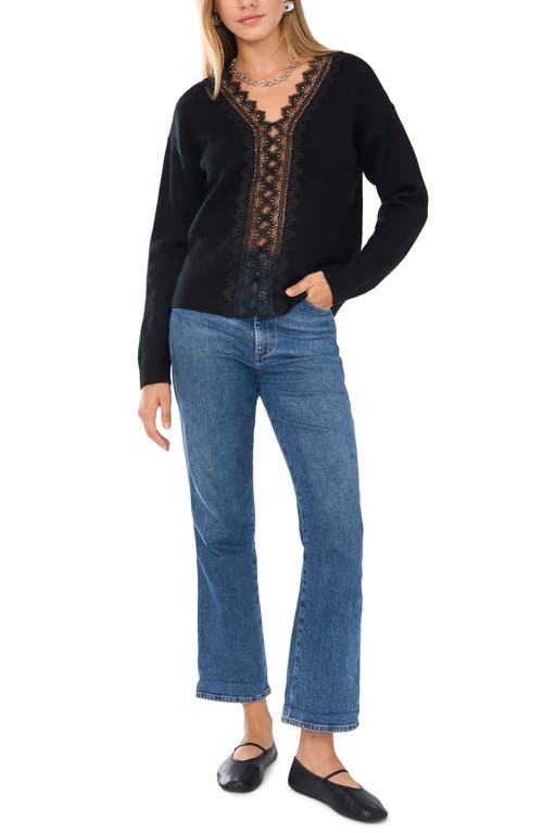 Shop 1.state Lace Detail V-neck Sweater In Rich Black