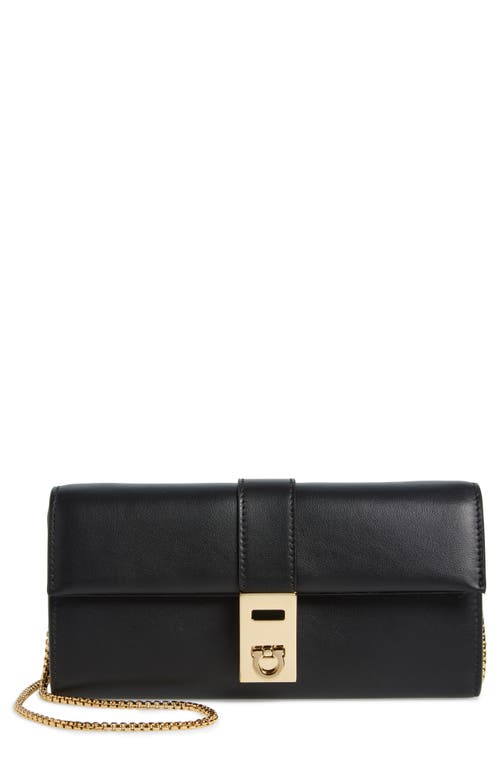 Shop Ferragamo Hug Leather Wallet On A Chain In Nero