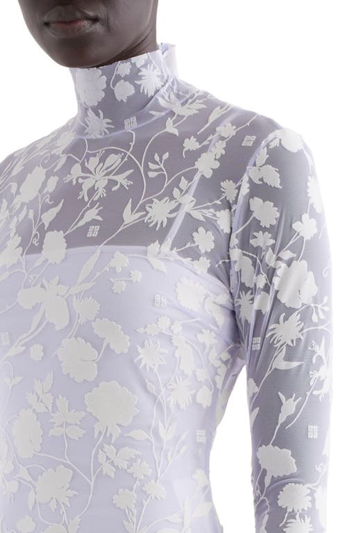 Shop Givenchy Floral Tulle Overlay Long Sleeve Dress In Lilac/beige