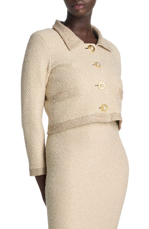 Sequin Twill Knit Jacket in Light Beige Multi
