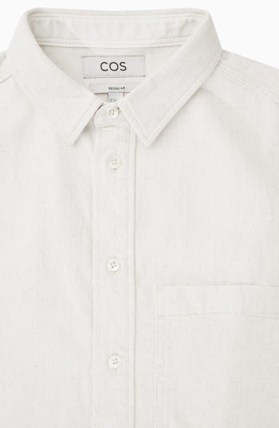 Shop Cos Organic Cotton & Linen Denim Button-up Shirt In White Dusty Light