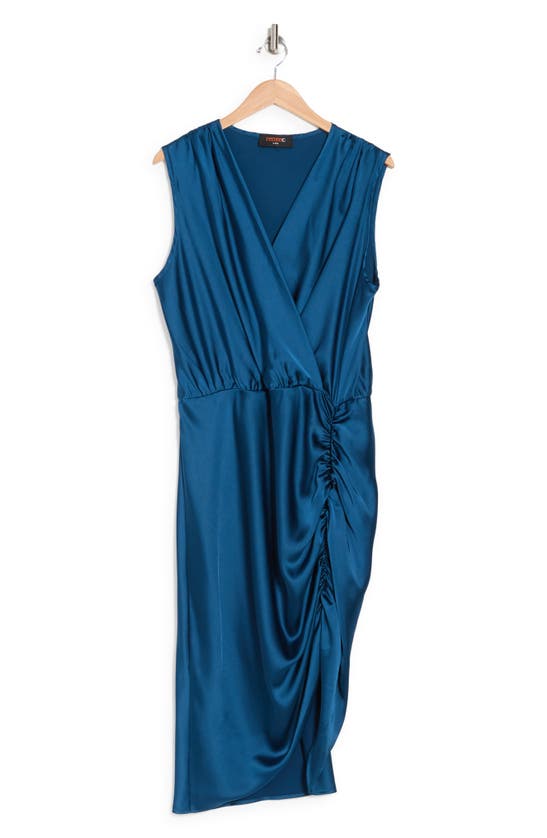 Renee C Ruched Satin Dress In Teal