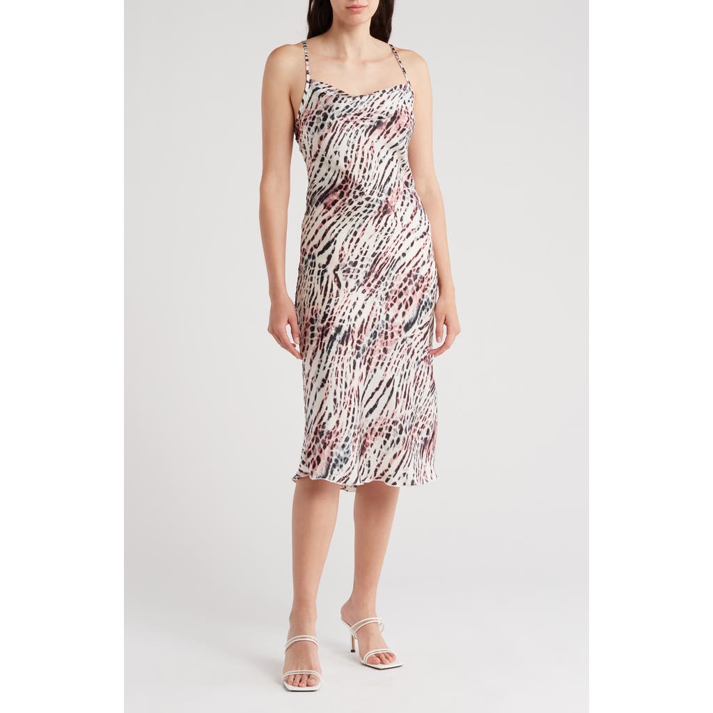 Shop Bebe Printed Satin Bias Midi Dress In Purple/multi