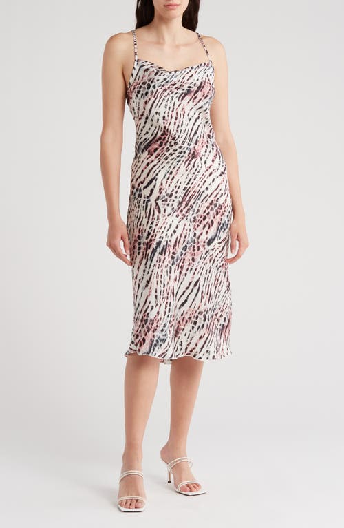 Shop Bebe Printed Satin Bias Midi Dress In Purple/multi