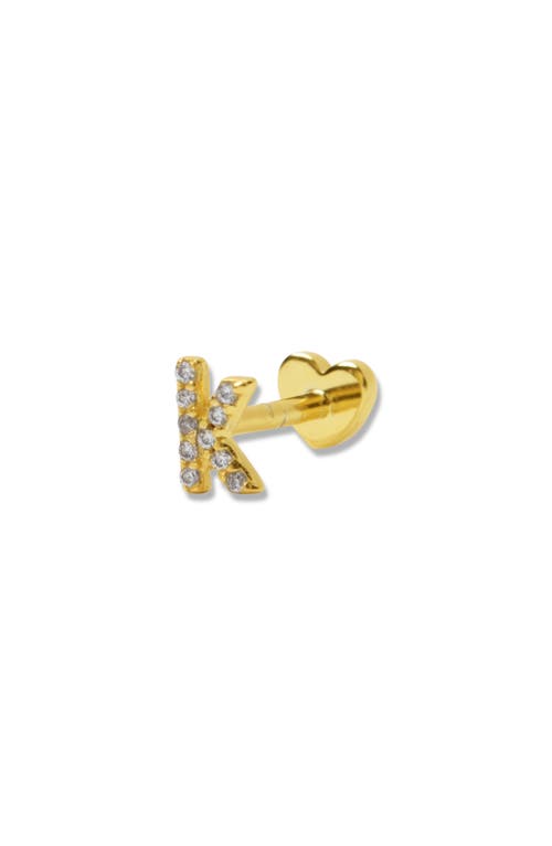 Argento Vivo Sterling Silver Pavé Cubic Zirconia Initial Single Stud Earring in Gold-K 