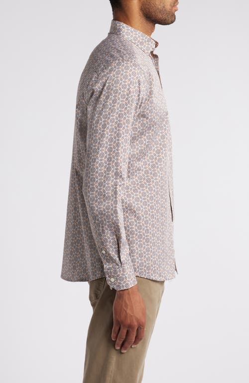 Johnston & Murphy Geometric Medallion Print Button-up Shirt In Brown/navy