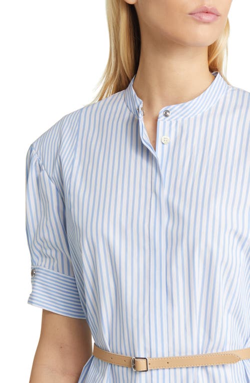 Hugo Boss Boss Woman Midi Dress Azure Size 8 Cotton In Summer Sky Pinstripe