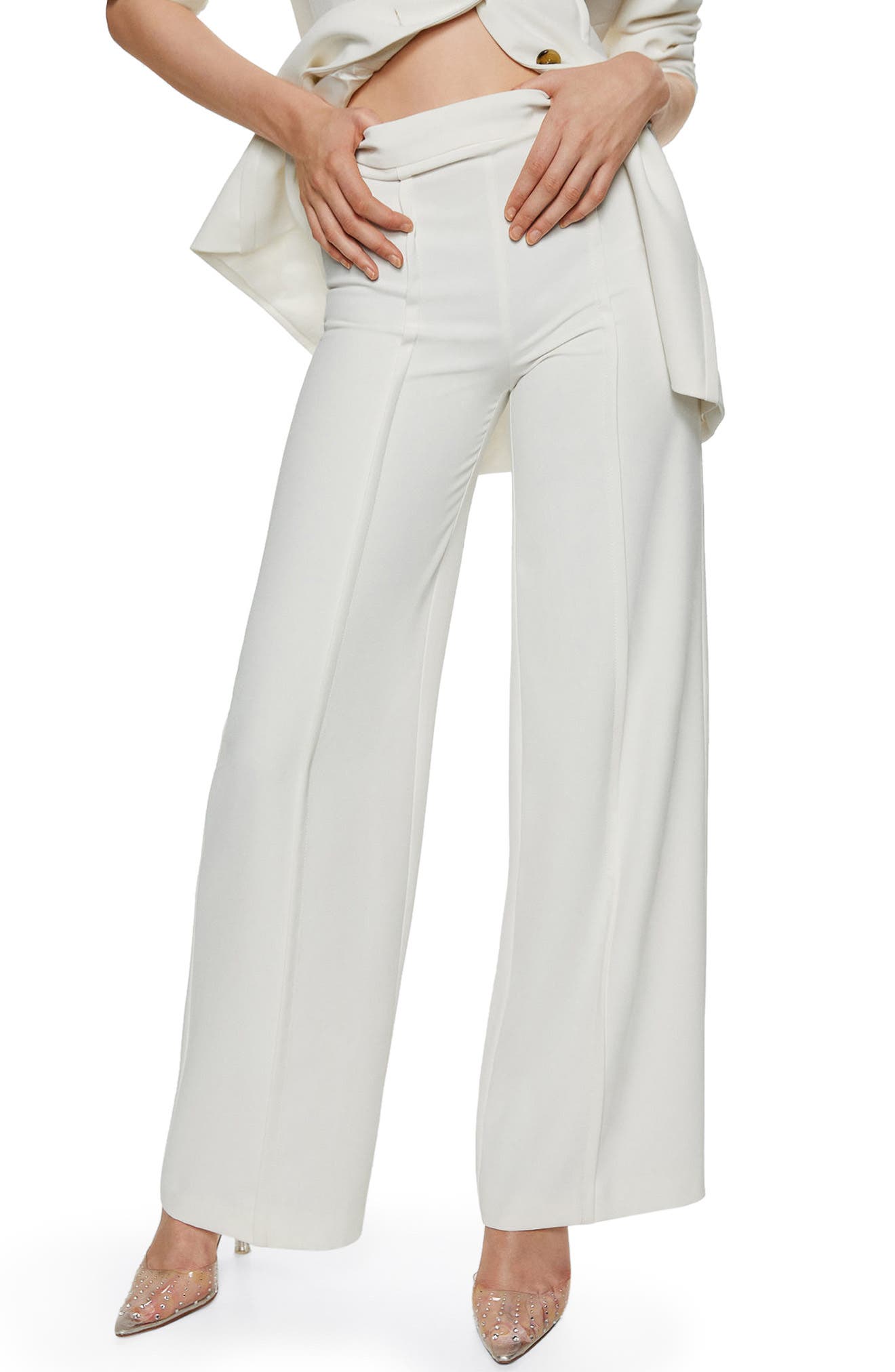 light beige wide leg trousers