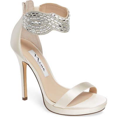 Nina Fayth Jeweled Ankle Cuff Sandal- Ivory