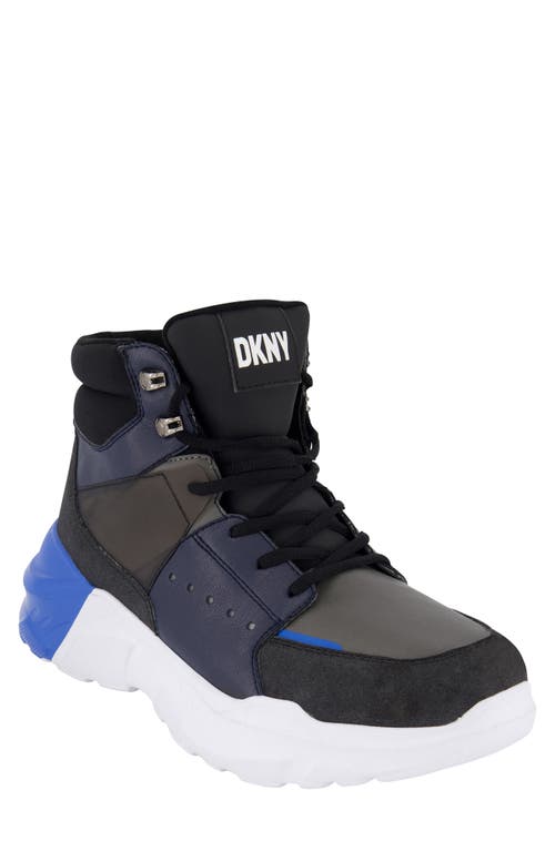 Shop Dkny Mixed Media High Top Sneaker In Grey/blue