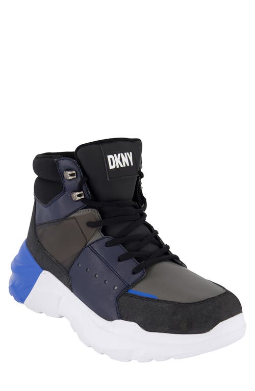 Dkny Men's Mixed Media Two Tone Lightweight Sole Hi Top Sneakers In Grey/blue