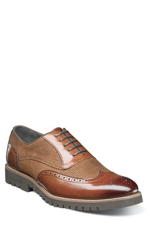 Stacy Adams Baxley Glen Plaid Wingtip in Cognac Leather/Suede at Nordstrom, Size 9.5