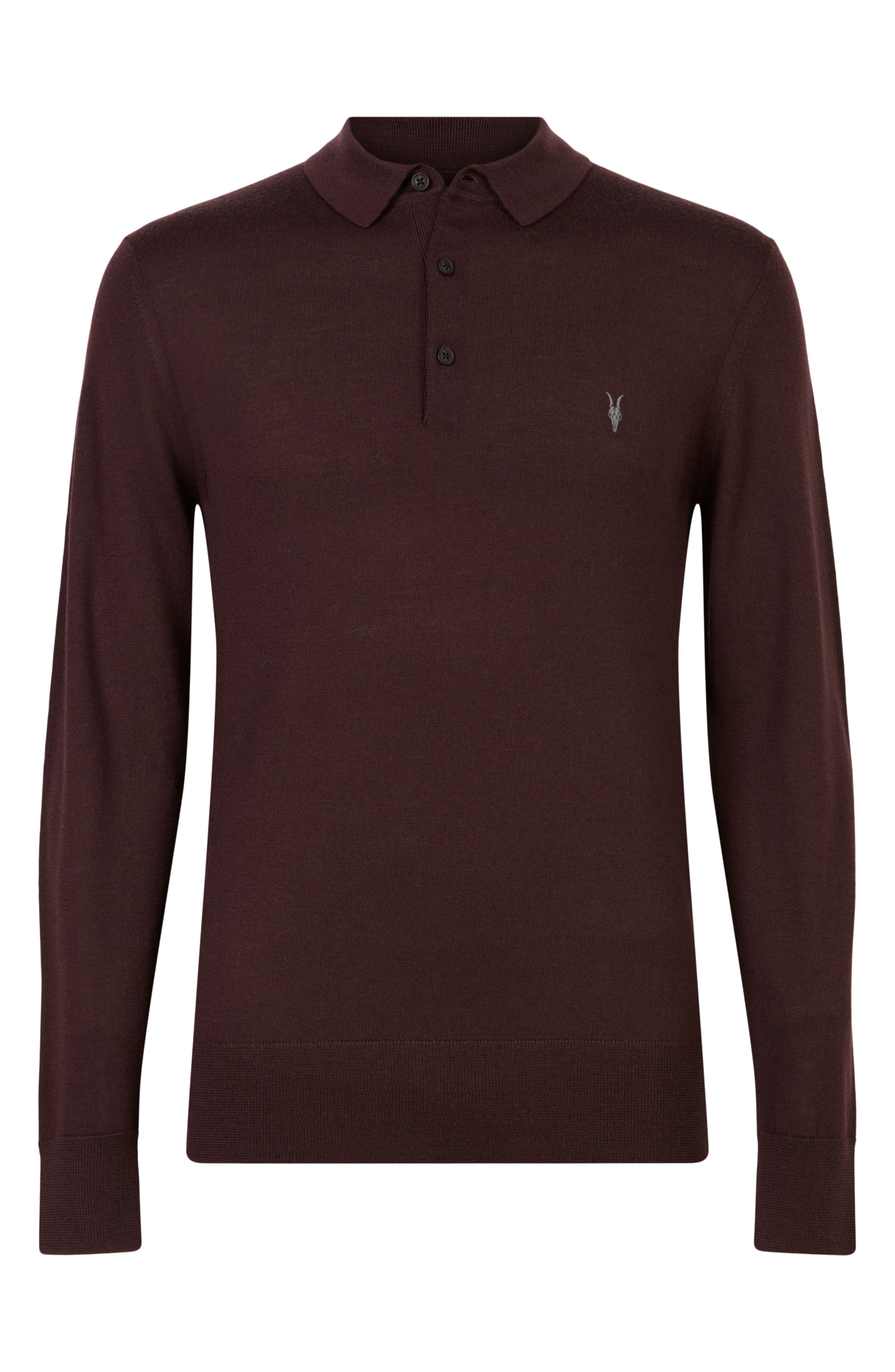 AllSaints Mode Long Sleeve Wool Polo in Beaujolais Red