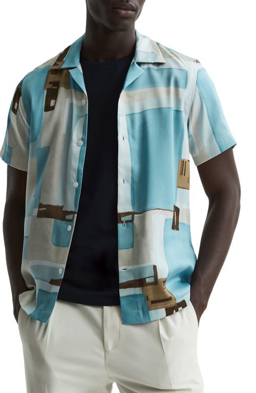 Reiss Deekay Short Sleeve Button-Up Camp Shirt in Soft Blue