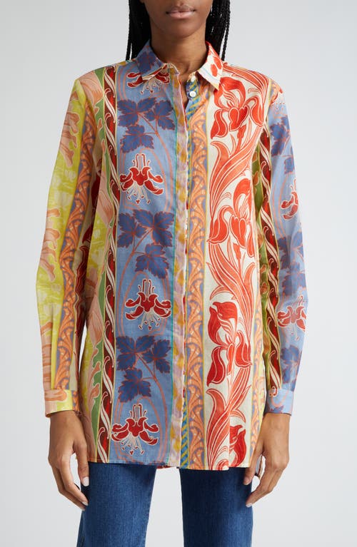 Shop Etro Oversize Cotton Button-up Shirt In X0802 - White Multi